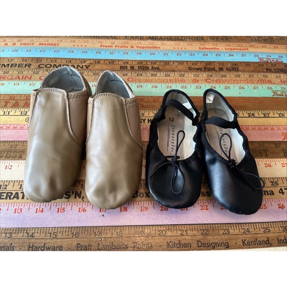 Freestyle Danskin Girls Size 12 / 12.5 Black Ballet Shoes Dance Jazz LOT 2 Pairs